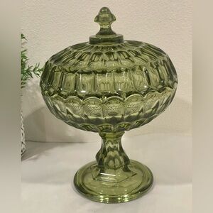 Imperial Glass Pedestal Candy Dish w Lid. Provincial Verde. Rare find!